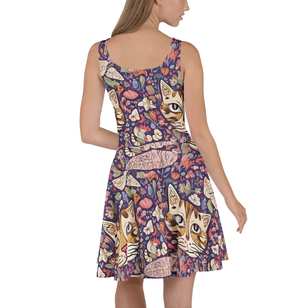 Feline Florilegium on Skater Dress — Back