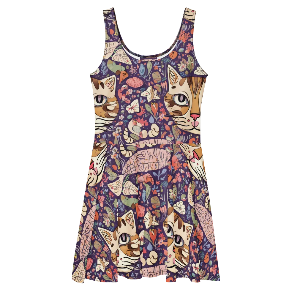 Feline Florilegium on Skater Dress — Front