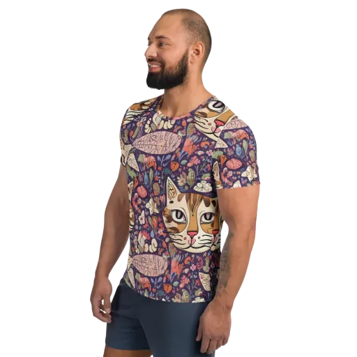 Feline Florilegium on a Men's Athletic T-Shirt