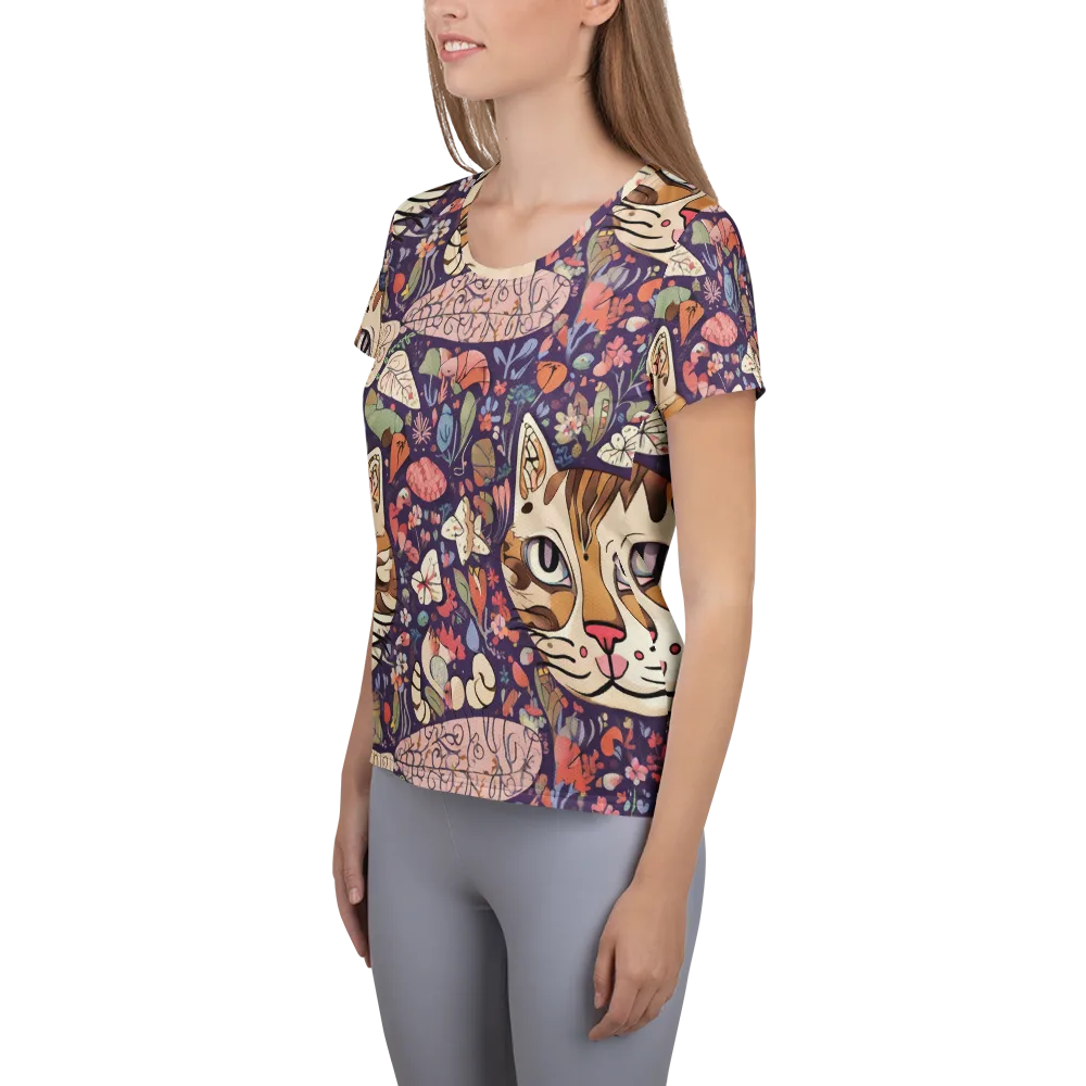 Feline Florilegium on Women's Athletic T-Shirt — Left