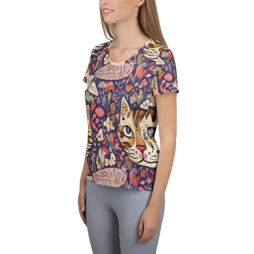 Feline Florilegium on a Women's Athletic T-Shirt