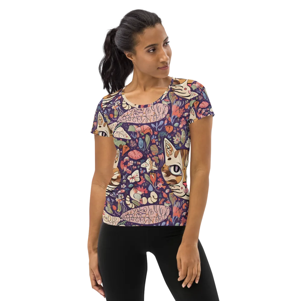 Feline Florilegium on Women's Athletic T-Shirt — Front