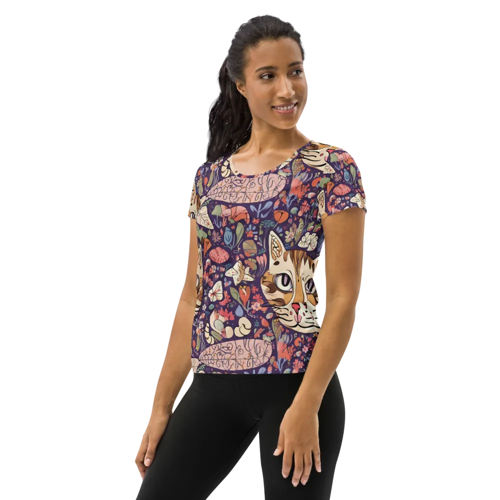 Feline Florilegium on Women's Athletic T-Shirt — Left