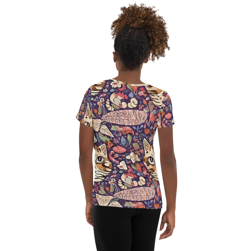Feline Florilegium on Women's Athletic T-Shirt — Back