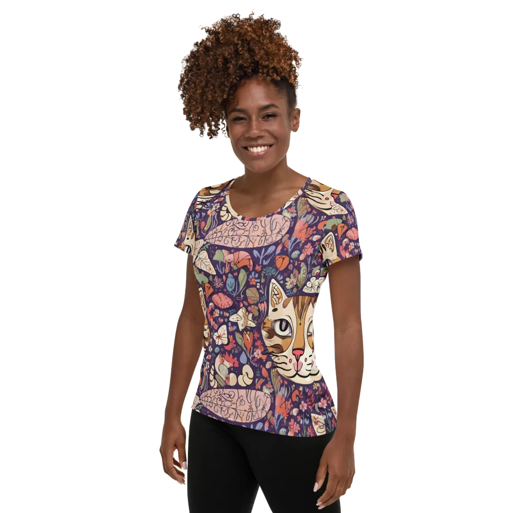 Feline Florilegium on Women's Athletic T-Shirt — Left