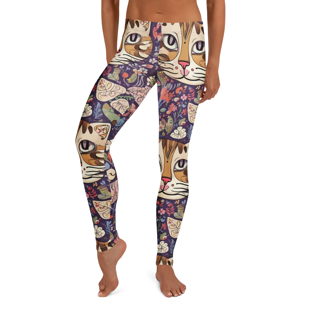 Feline Florilegium on Leggings — Front