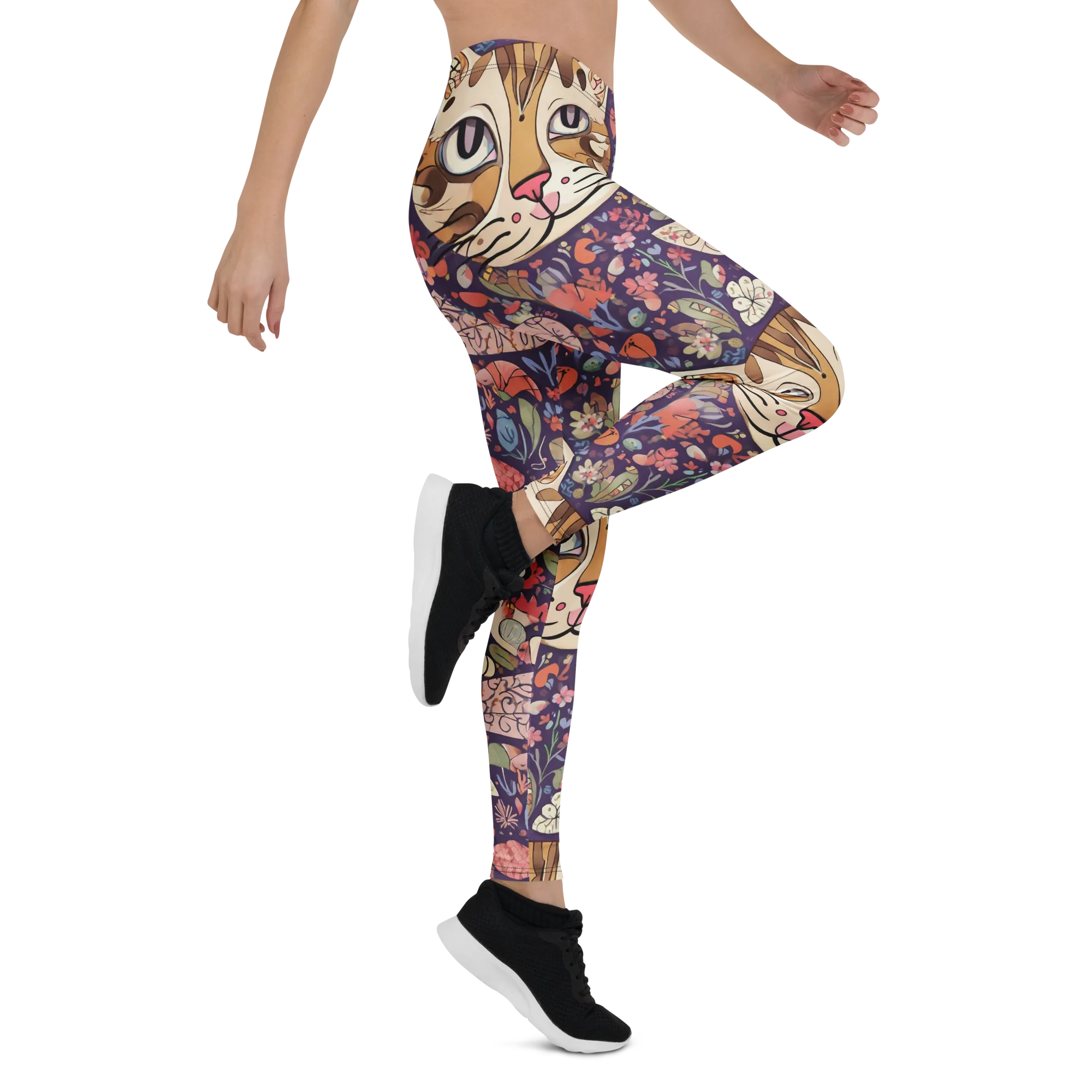 Feline Florilegium on Leggings — Right