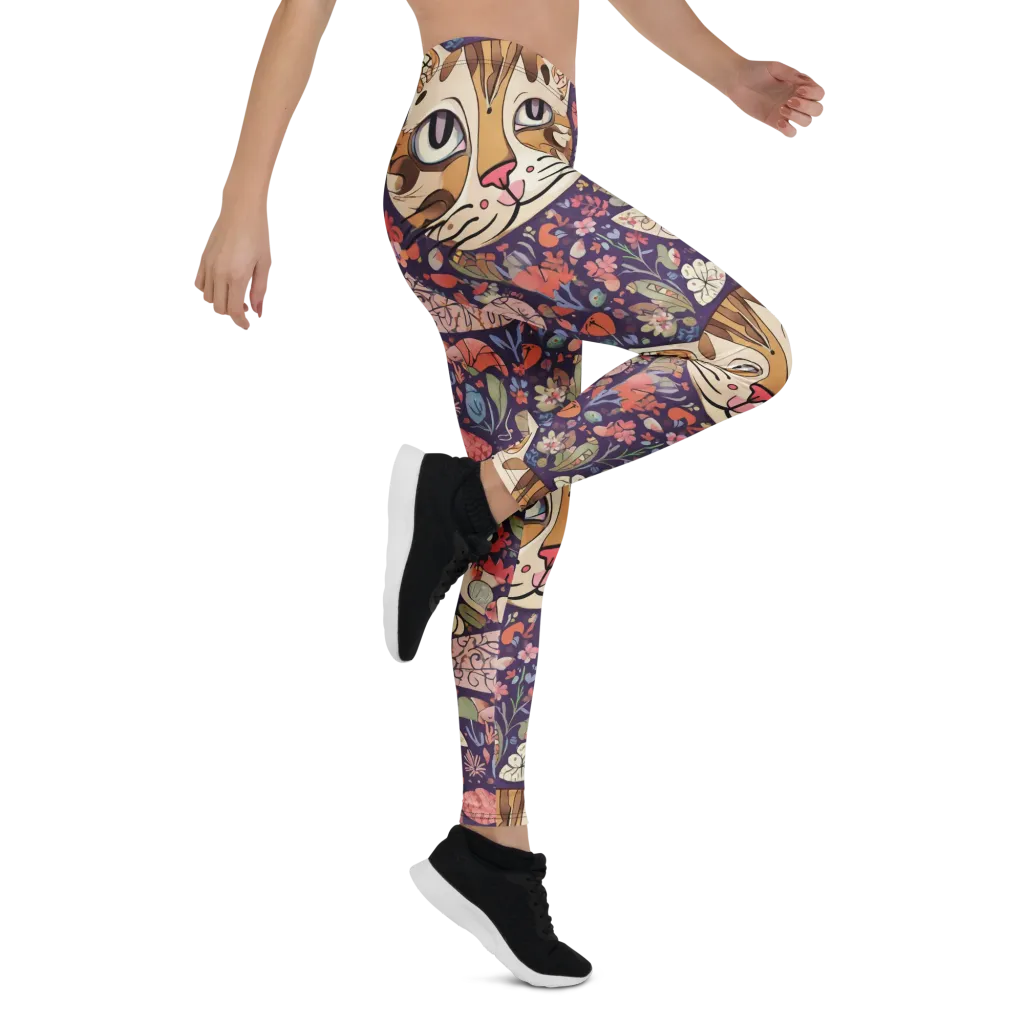 Feline Florilegium on Leggings — Right