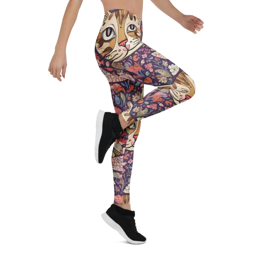 Feline Florilegium on a Leggings