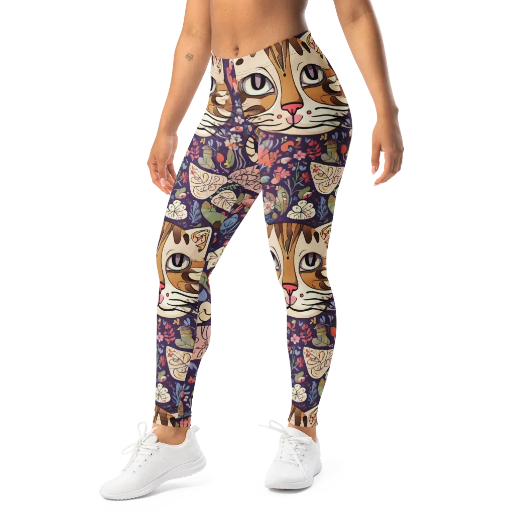 Feline Florilegium on Leggings — Left Front