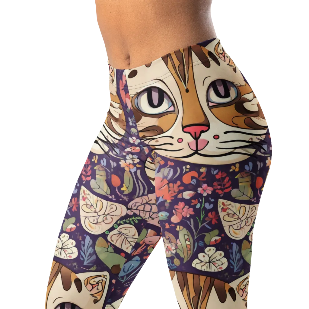 Feline Florilegium on Leggings — Left Front