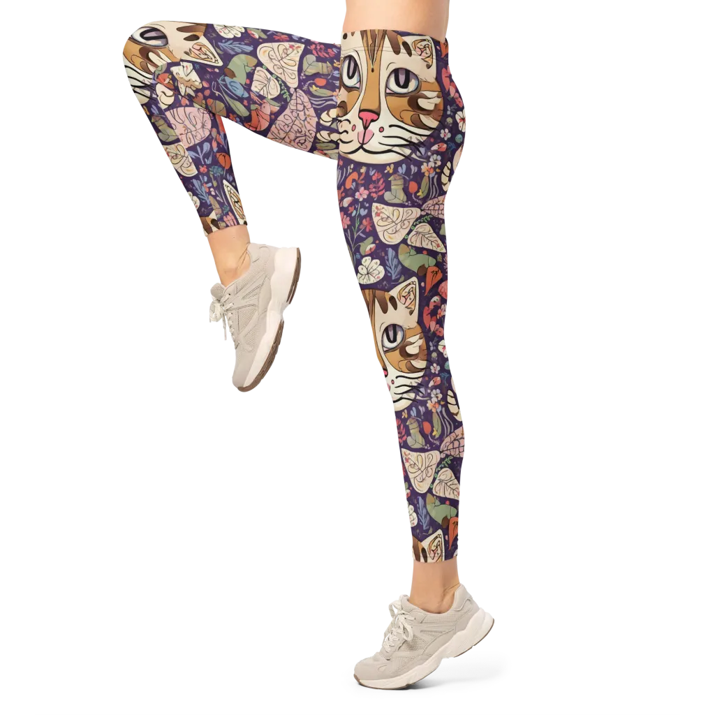 Feline Florilegium on Leggings — Left