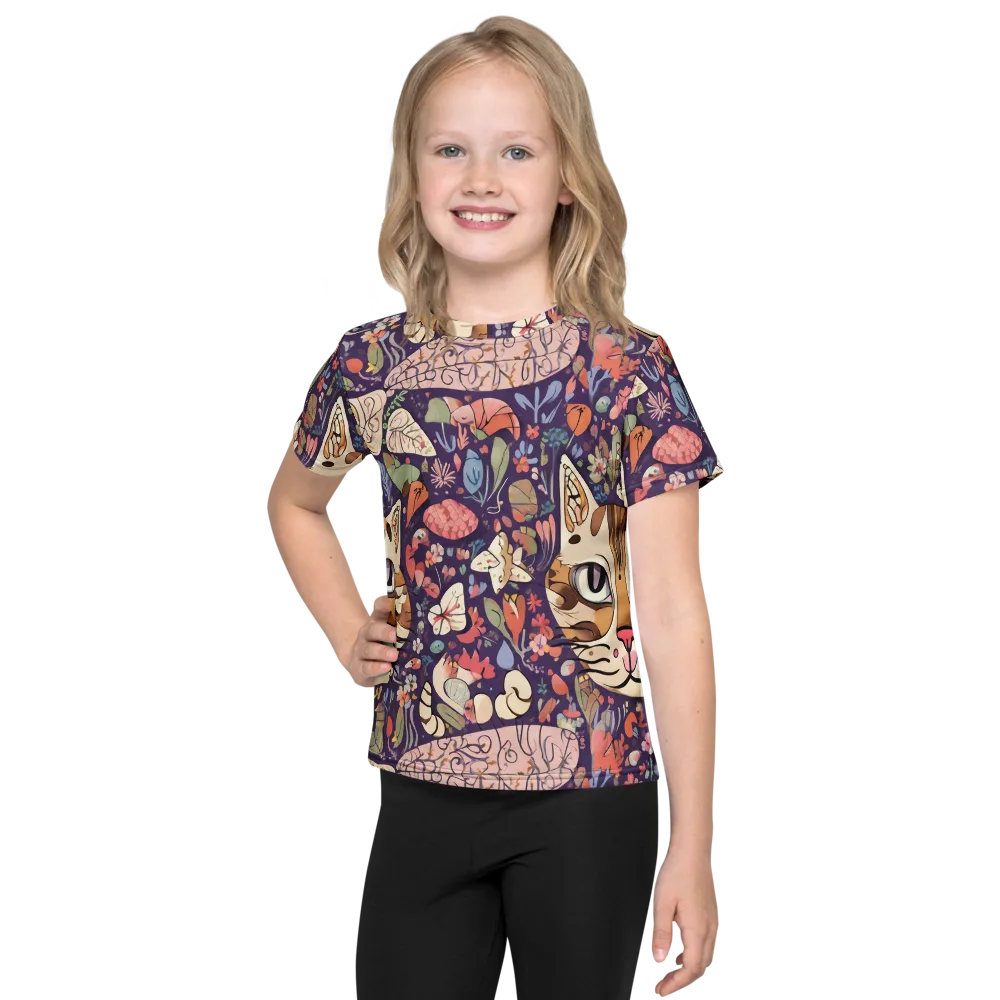 Feline Florilegium on Kids Crew Neck T-Shirt — Front