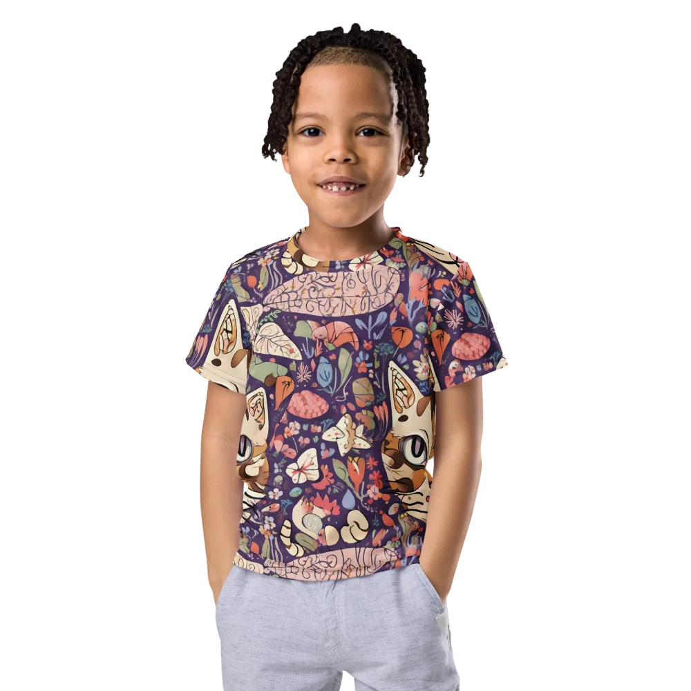 Feline Florilegium on Kids Crew Neck T-Shirt — Front