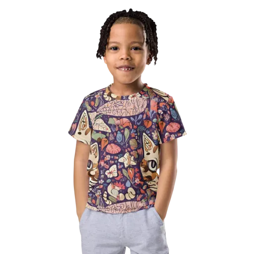 Feline Florilegium on a Kids Crew Neck T-Shirt