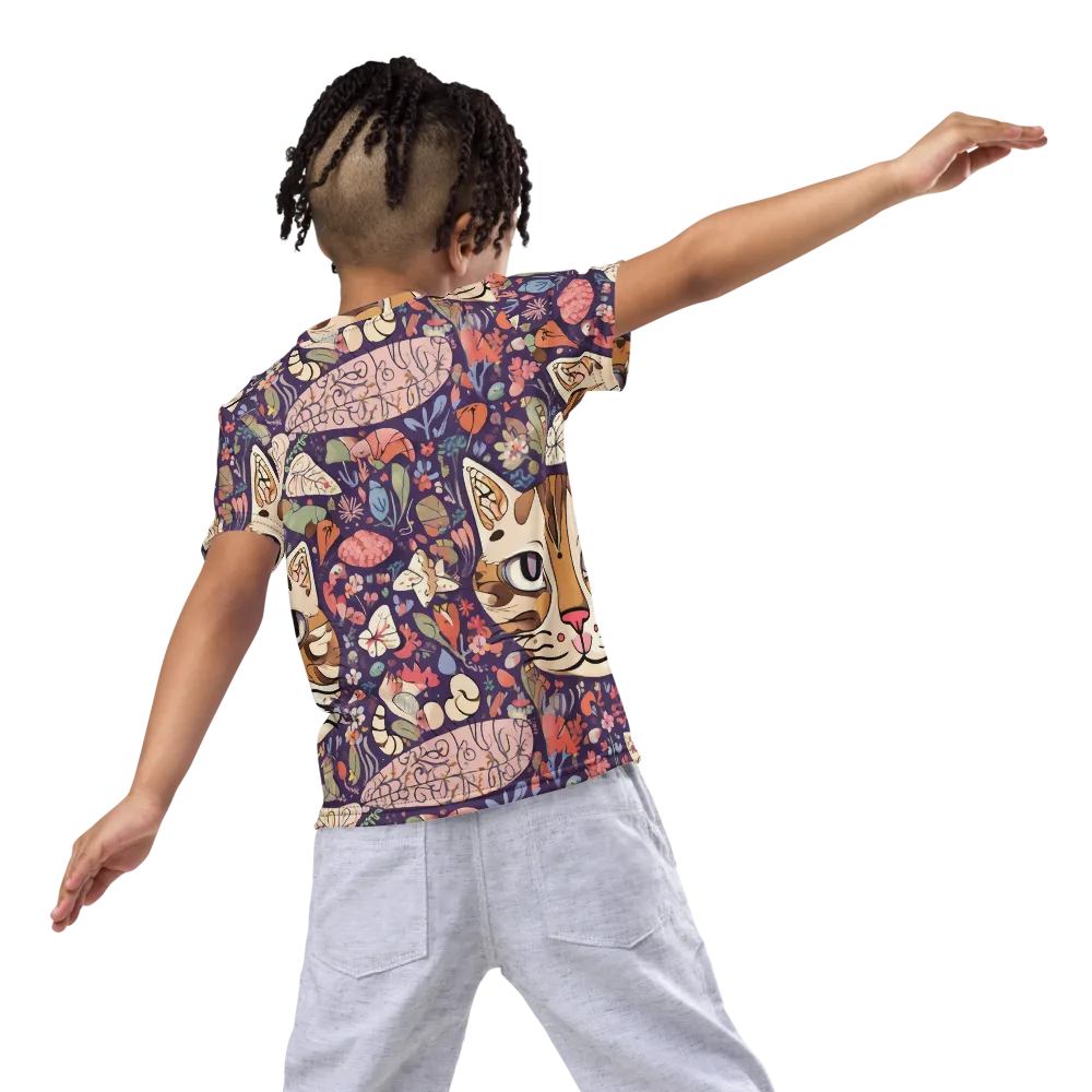 Feline Florilegium on Kids Crew Neck T-Shirt — Back
