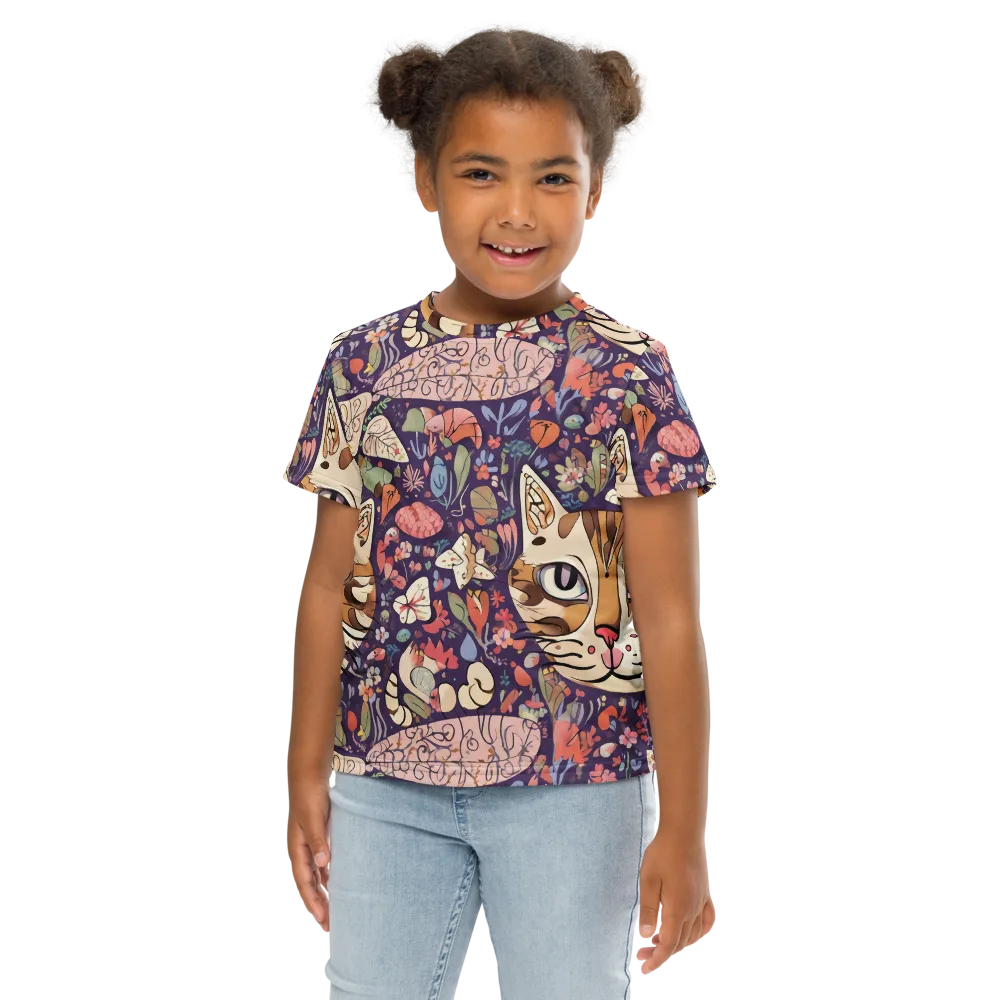 Feline Florilegium on Kids Crew Neck T-Shirt — Front