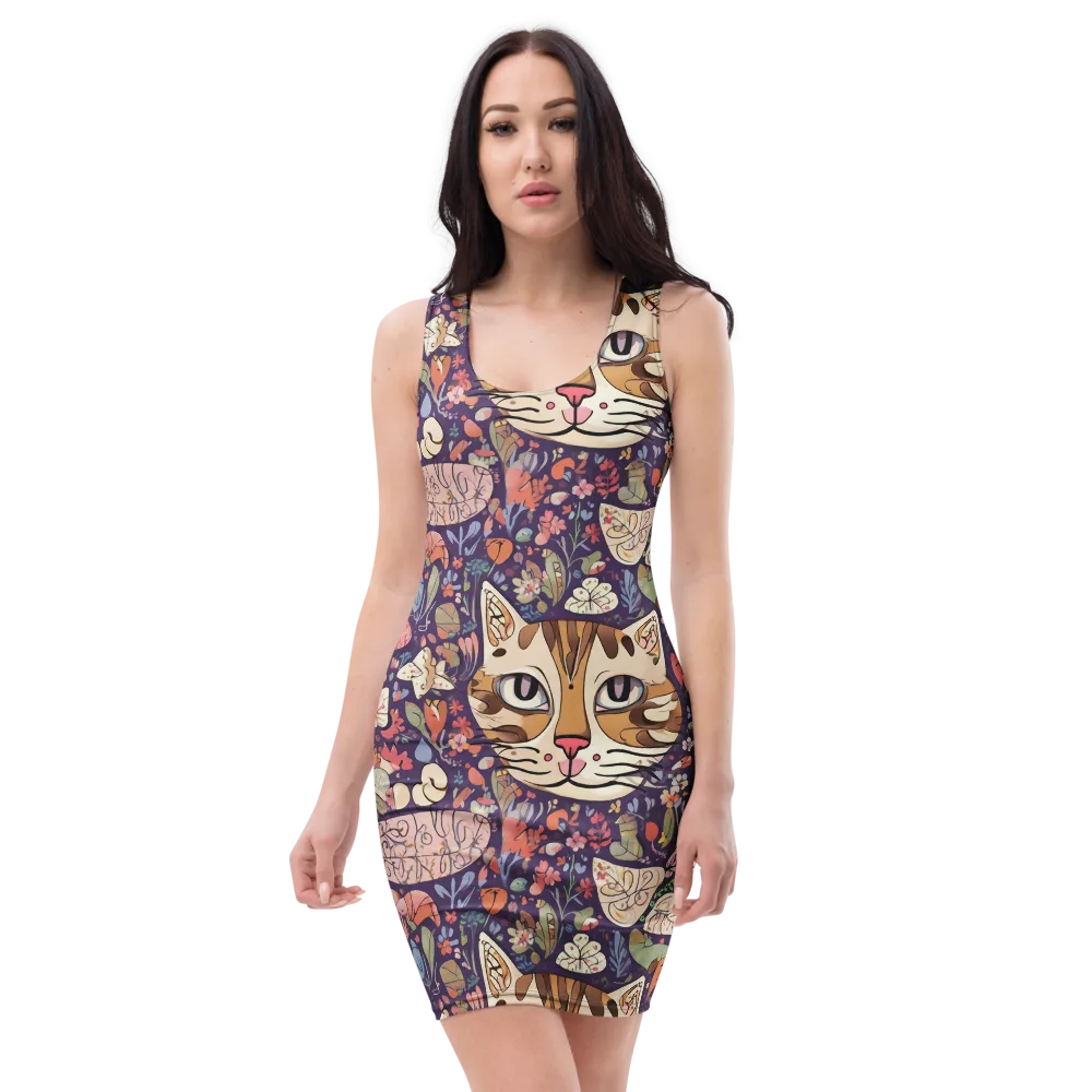 Feline Florilegium on Bodycon Dress — Front