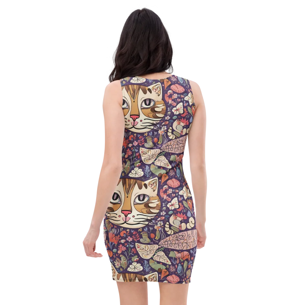 Feline Florilegium on Bodycon Dress — Back