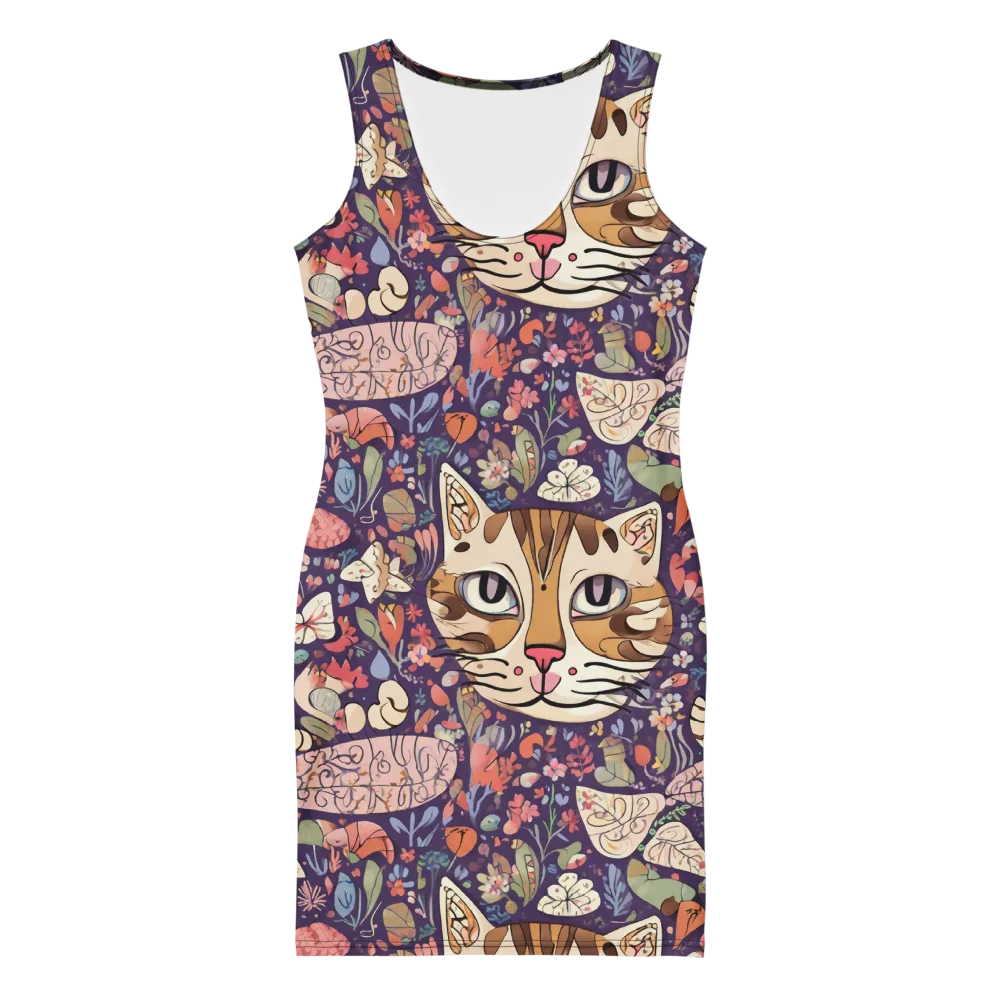 Feline Florilegium on Bodycon Dress — Front