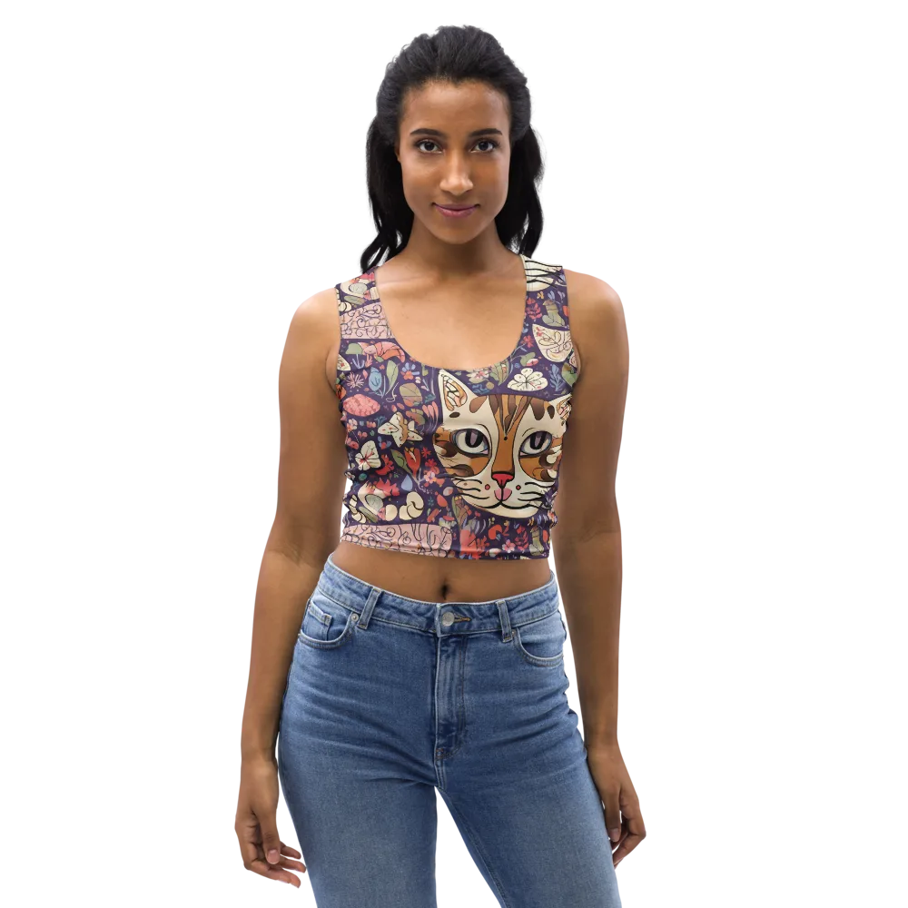 Feline Florilegium on Crop Top — Front
