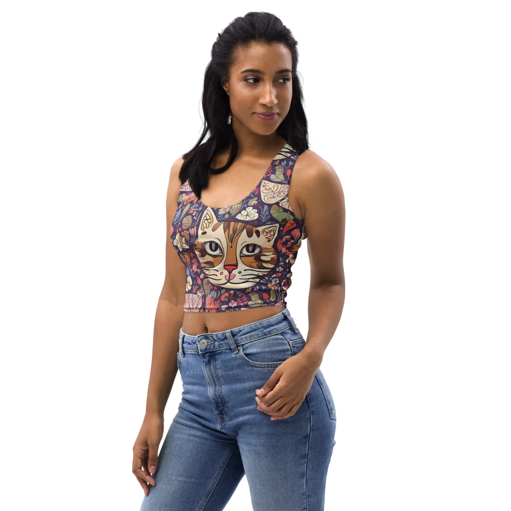 Feline Florilegium on Crop Top — Left Front