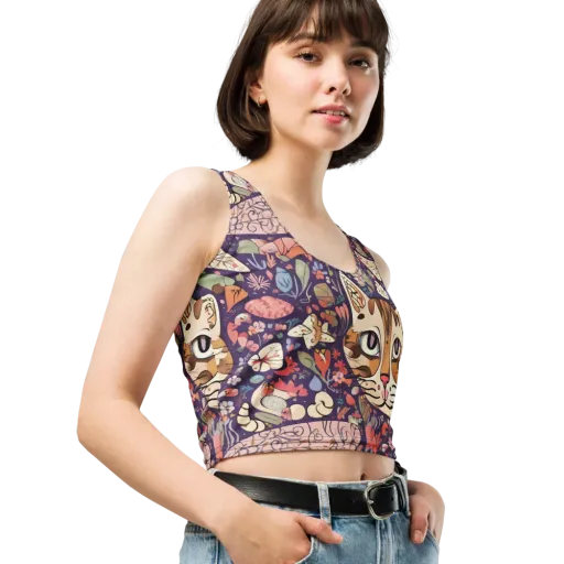 Feline Florilegium on a Crop Top