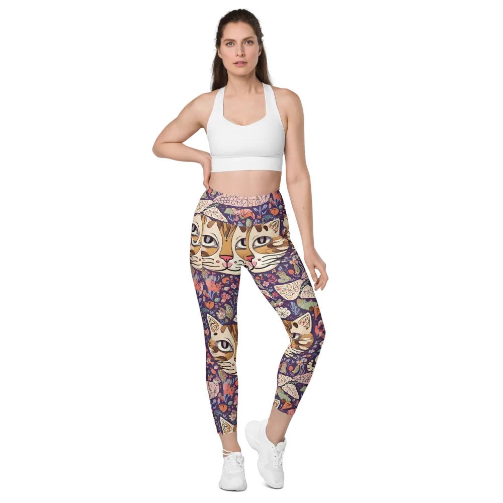 Feline Florilegium on Leggings with Pockets — Front