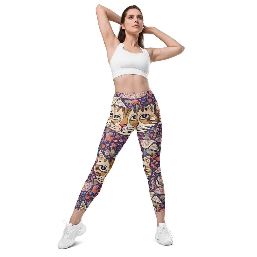 Feline Florilegium on Leggings with Pockets — Front