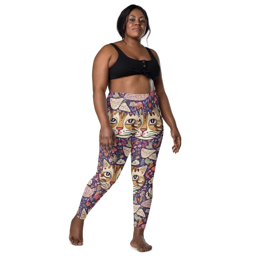 Feline Florilegium on Leggings with Pockets — Front