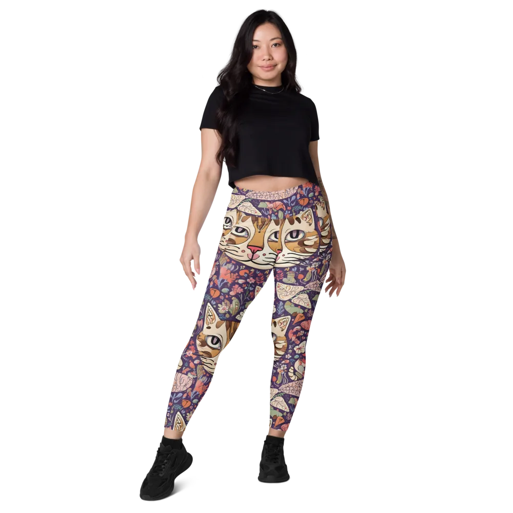 Feline Florilegium on Leggings with Pockets — Front