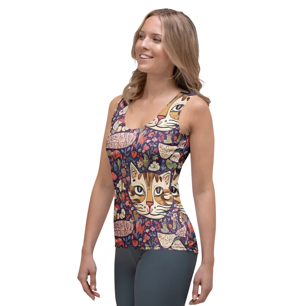Feline Florilegium on Women's Tank Top — Left Front