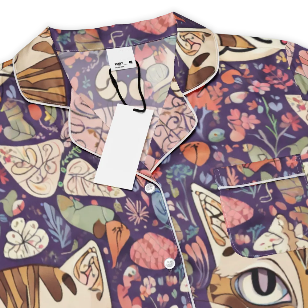 Feline Florilegium on Women's Short Sleeve Pajama Top — Product details