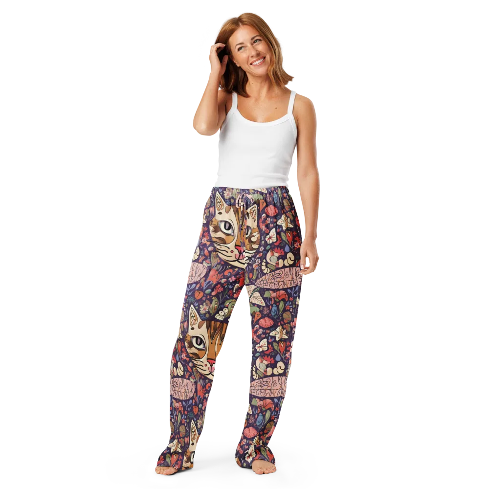 Feline Florilegium on Women's Pajama Pants — Front