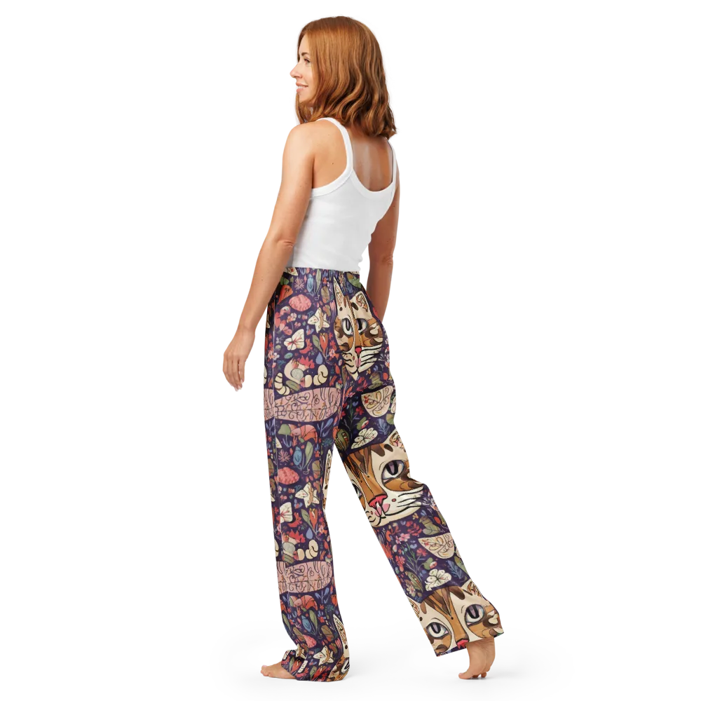 Feline Florilegium on Women's Pajama Pants — Back