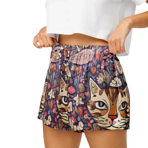 Feline Florilegium on a Women's Pajama Shorts
