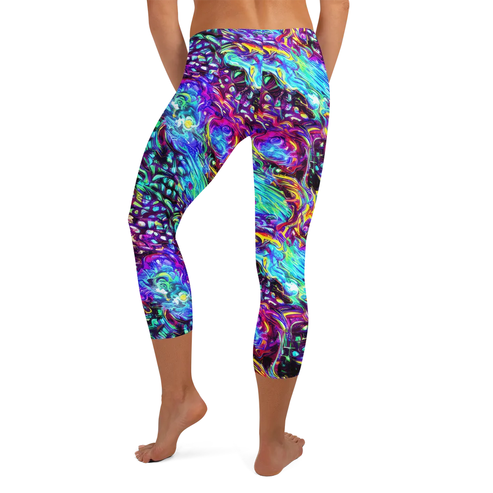 Electric Bloomscape on Capri Leggings — Back