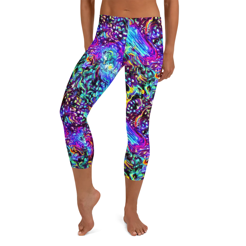 Electric Bloomscape on Capri Leggings — Front
