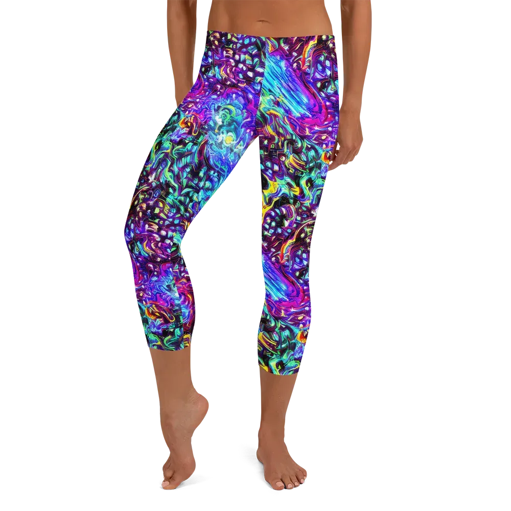 Electric Bloomscape on Capri Leggings — Front