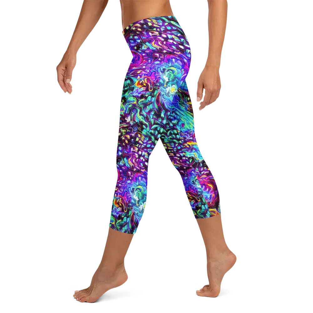 Electric Bloomscape on Capri Leggings — Left
