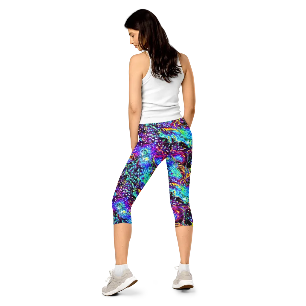 Electric Bloomscape on Capri Leggings — Back