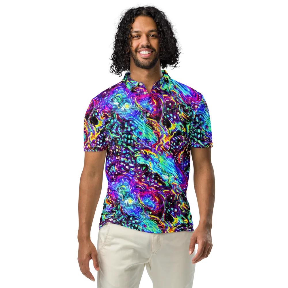 Electric Bloomscape on Men's Slim Fit Polo Shirt — Front