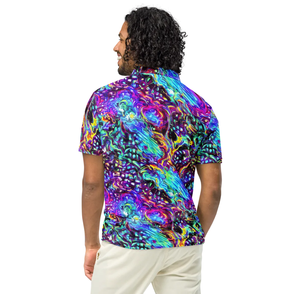 Electric Bloomscape on Men's Slim Fit Polo Shirt — Back