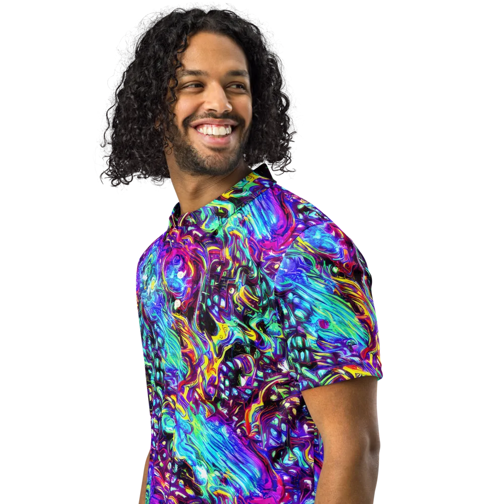 Electric Bloomscape on Men's Slim Fit Polo Shirt — Left Front