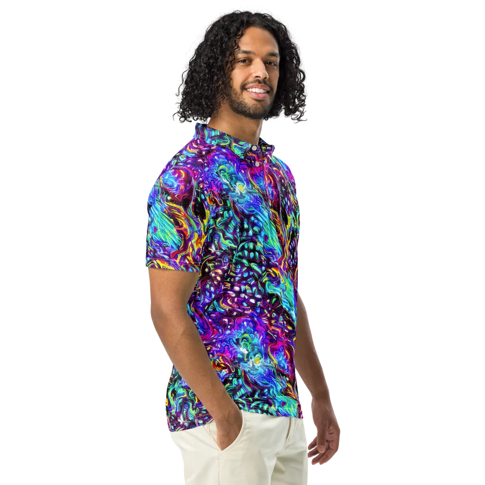 Electric Bloomscape on Men's Slim Fit Polo Shirt — Right Front