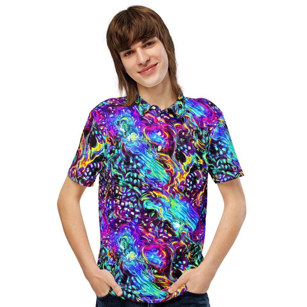 Electric Bloomscape on Men's Slim Fit Polo Shirt — Front