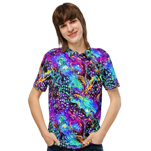 Electric Bloomscape on a Men's Slim Fit Polo Shirt