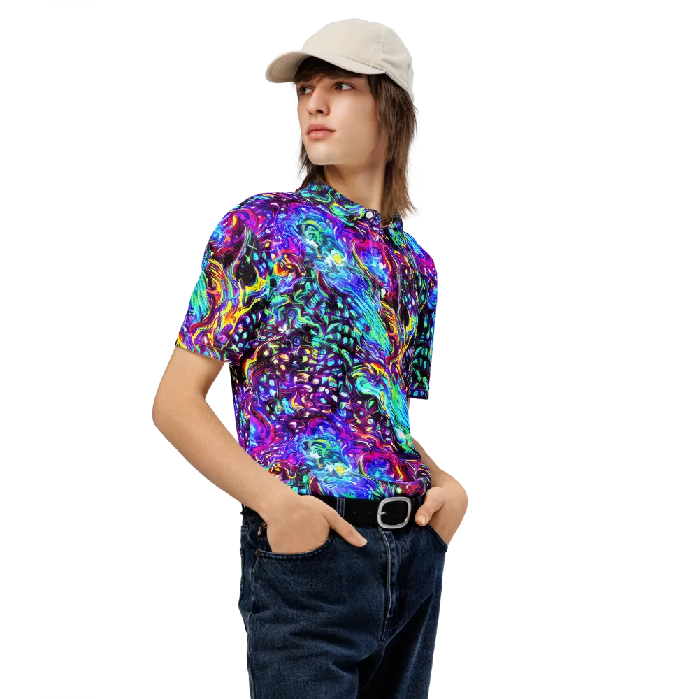 Electric Bloomscape on Men's Slim Fit Polo Shirt — Right Front