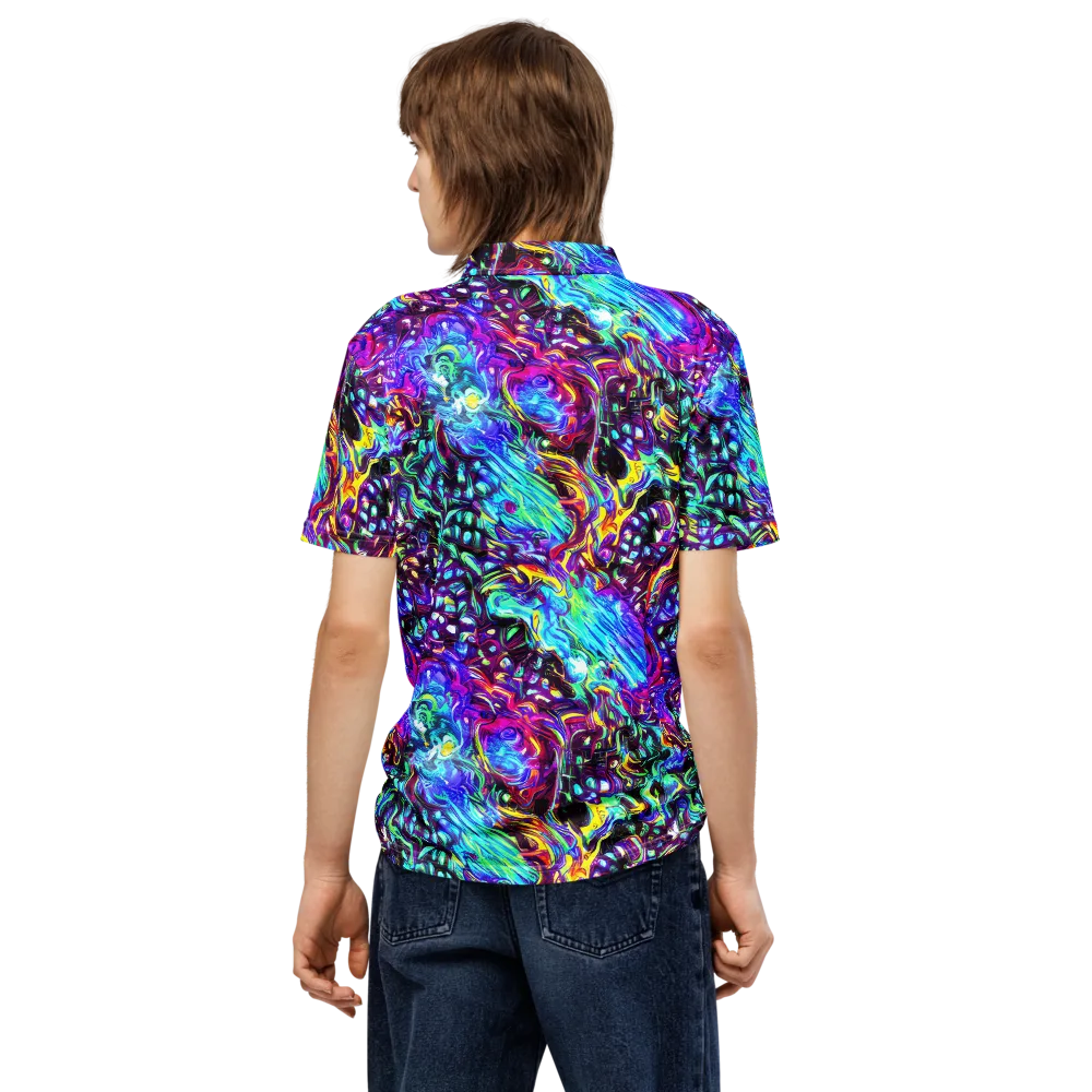 Electric Bloomscape on Men's Slim Fit Polo Shirt — Back