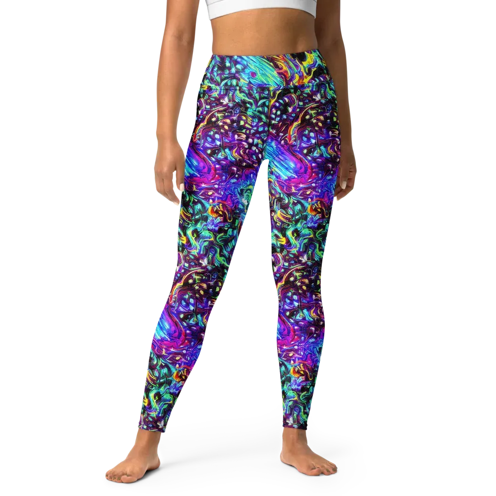 Electric Bloomscape on Yoga Leggings — Front